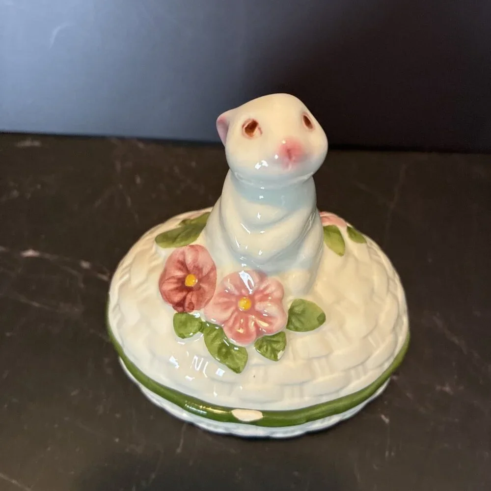 Vintage Avon Bunny Covered Trinket Box Hand Painted Brazil Easter Decor 1982